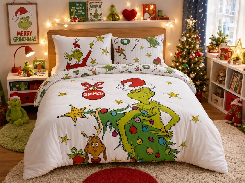 Jerry Fabrics Vianočné bavlnené obliečky 140x200 + 70x90 cm - Grinch "Grinchmas"