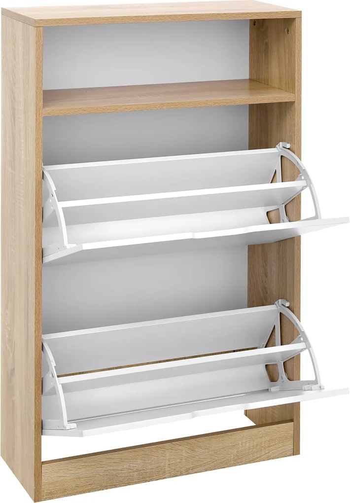 AKCIA Výklopný botník BOCO dekor dub a biela, 2 police II. akosť