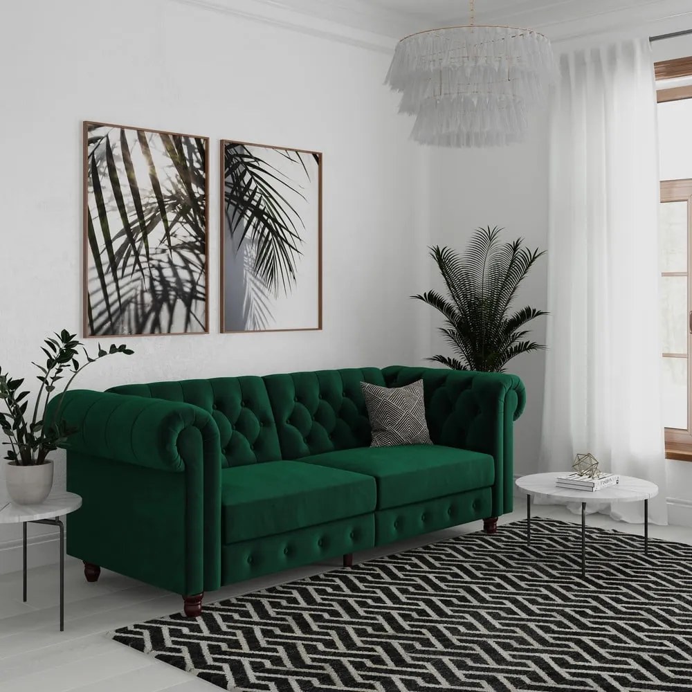 Tmavozelená zamatová rozkladacia pohovka 236 cm Felix – Støraa