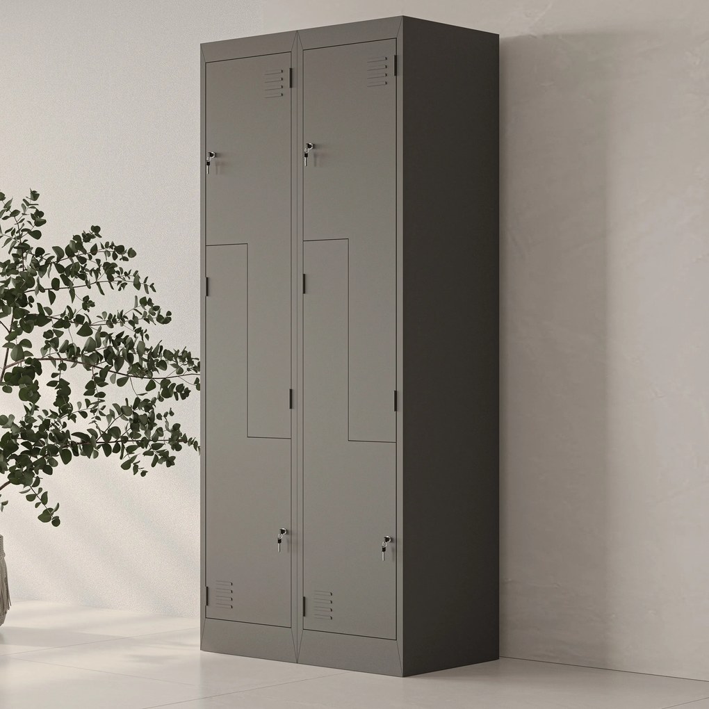 Šatňová skrinka typu L so štyrmi priehradkami, antracitová, 800x1850x450 mm: JULIA