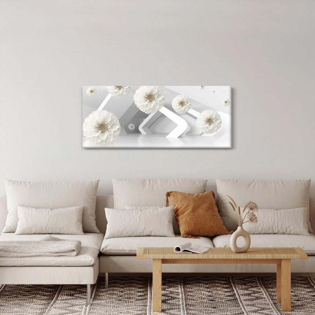 Abstraktný obraz s belostnými kvetmi (120x50 cm)