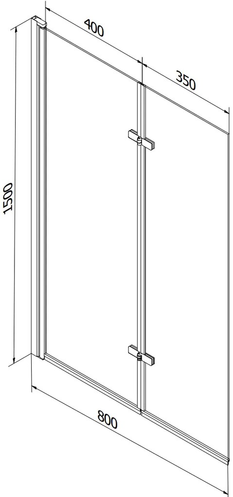 Mexen Castor, 2-krídlová vaňová zástena 80 x 150 cm, 6 mm číre sklo, čierny profil, 892-080-002-70-00