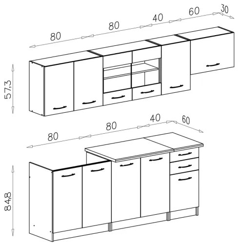 Kuchynská linka MARISA 260 cm dub Sonoma