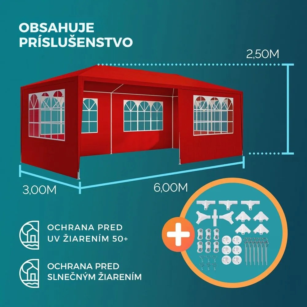 Párty stan NEAPOL, 3x6m, červená Jurhan