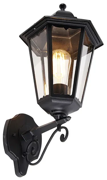Klasická vonkajšia nástenná lampa čierna IP44 - Havana Up