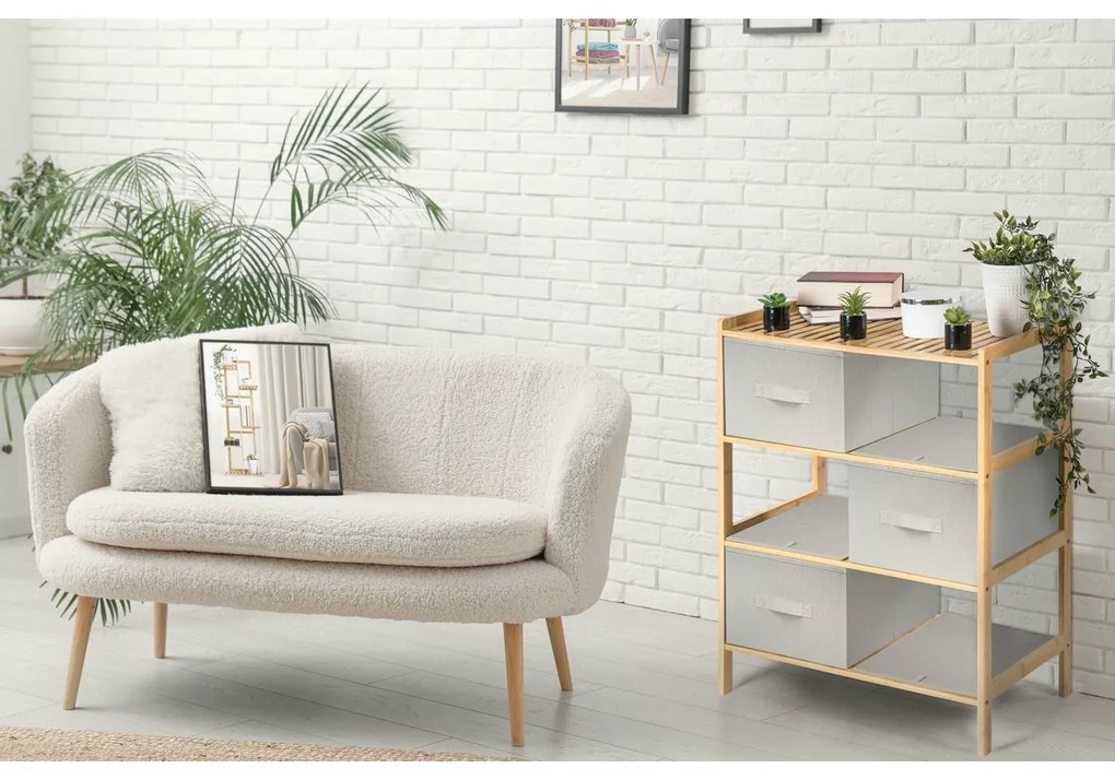 G21 Bambusová polica s košíkmi, 3 police, béžová, 3 poschodia