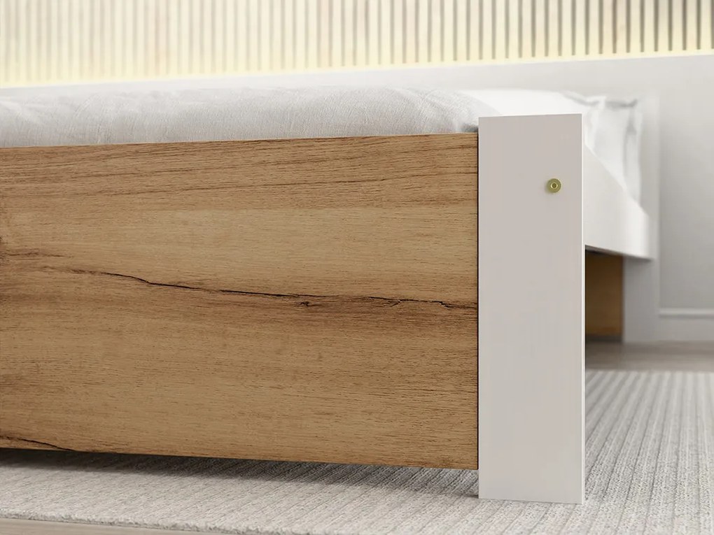 Posteľ IKAROS 90 x 200 cm, dub artisan/biela Rošt: S lamelovým roštom, Matrac: Matrac SOMMERA 18 cm