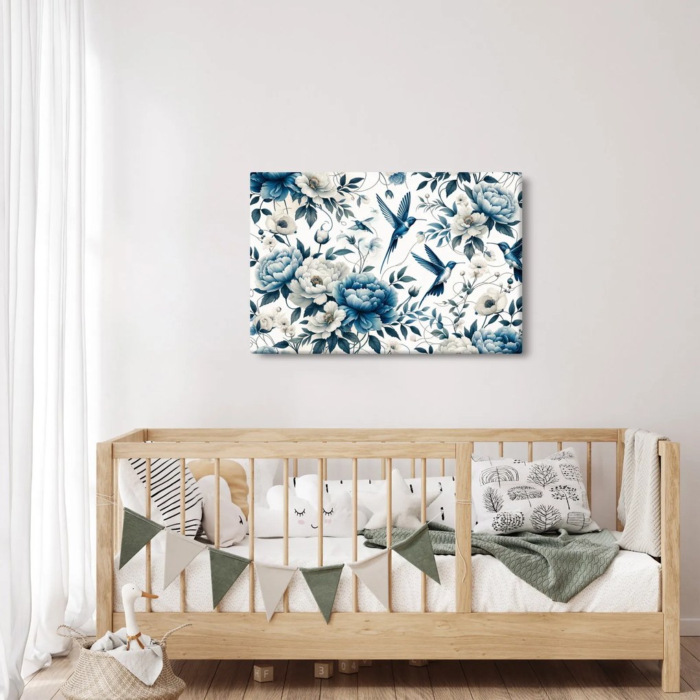 Obraz - Kolibríky s kvetmi (90x60 cm)