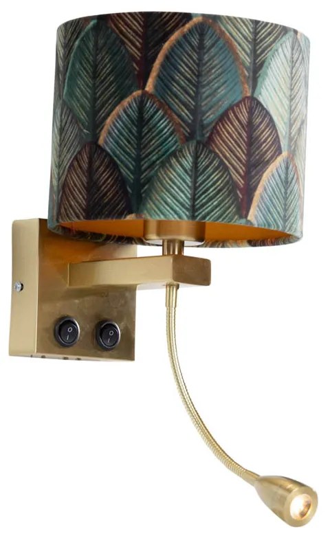 Nástenná lampa bronzová s velúrovým tienidlom s dizajnom listov a zlatým vnútorným priestorom - Brescia Combi