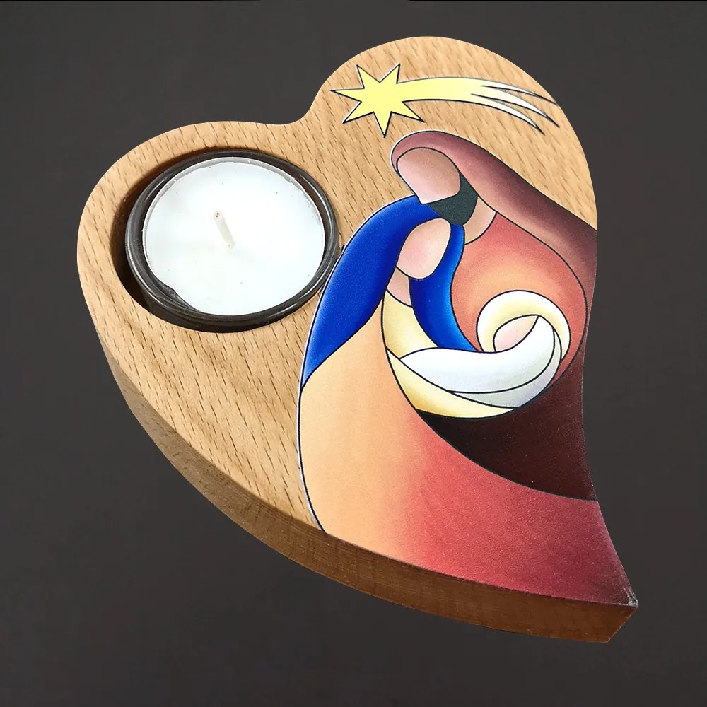 AMADEA Drevený svietnik srdca - betlehem, masívne drevo, 15 cm, český výrobok