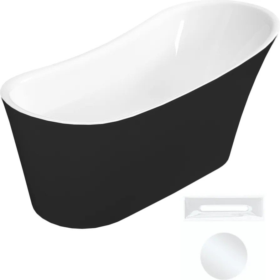 Besco Akrylátová voľne stojaca vaňa Calima BW 170x74 BESCO-Typ výpuste: Click-Clack s prepadom, čierna, BESCO-Rozmery: 170x74, BESCO-Farba: Biela/čie…