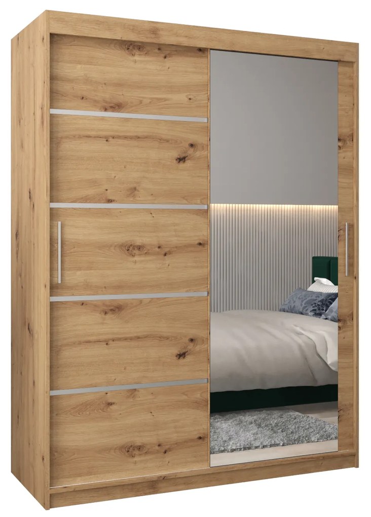Šatníková skriňa 180 cm so zrkadlom Verika 2 180 (dub artisan). Akcia -8%. Vlastná spoľahlivá doprava až k Vám domov. 1064211