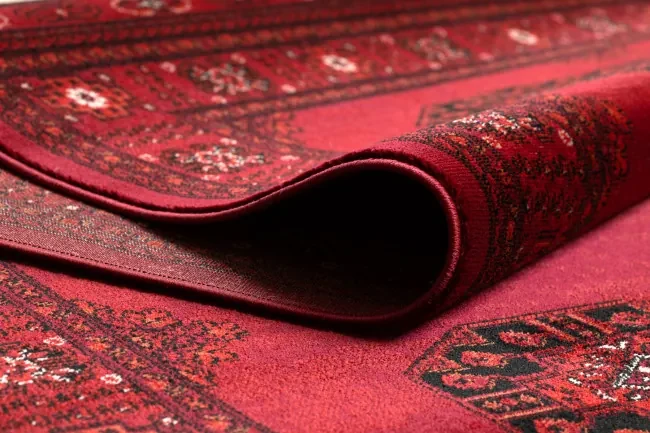 Koberec ORIENT 6871 so strapcami, rám / ornament / klasický, bordový / čierny