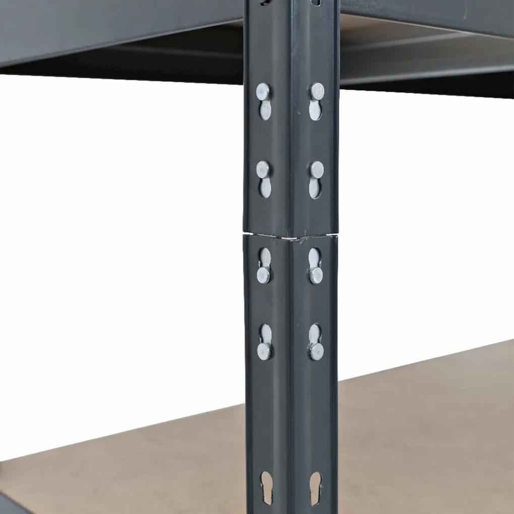 RIVET bezskrutkový kovový regál s HDF policou, 180x120x60 cm, 5 políc, 250kg na policu, antracitová sivá farba