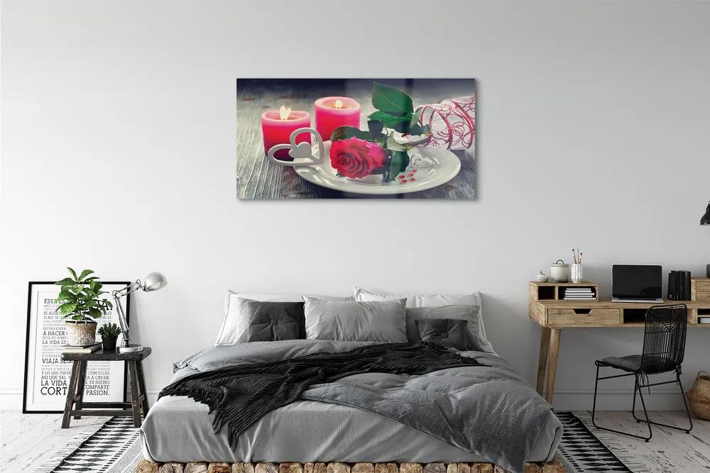 Obraz plexi Rose srdce sviečka 125x50 cm