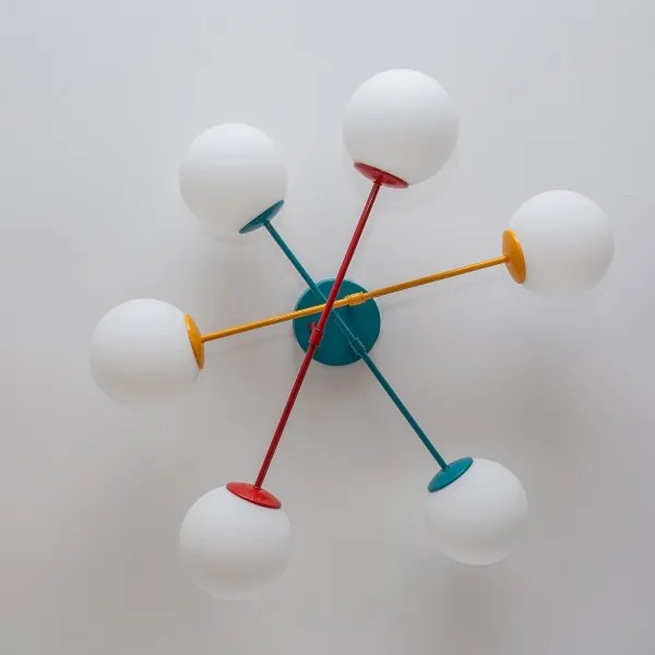 Prisadený luster MOON 6xE27/15W/230V tyrkysová/žltá/červená