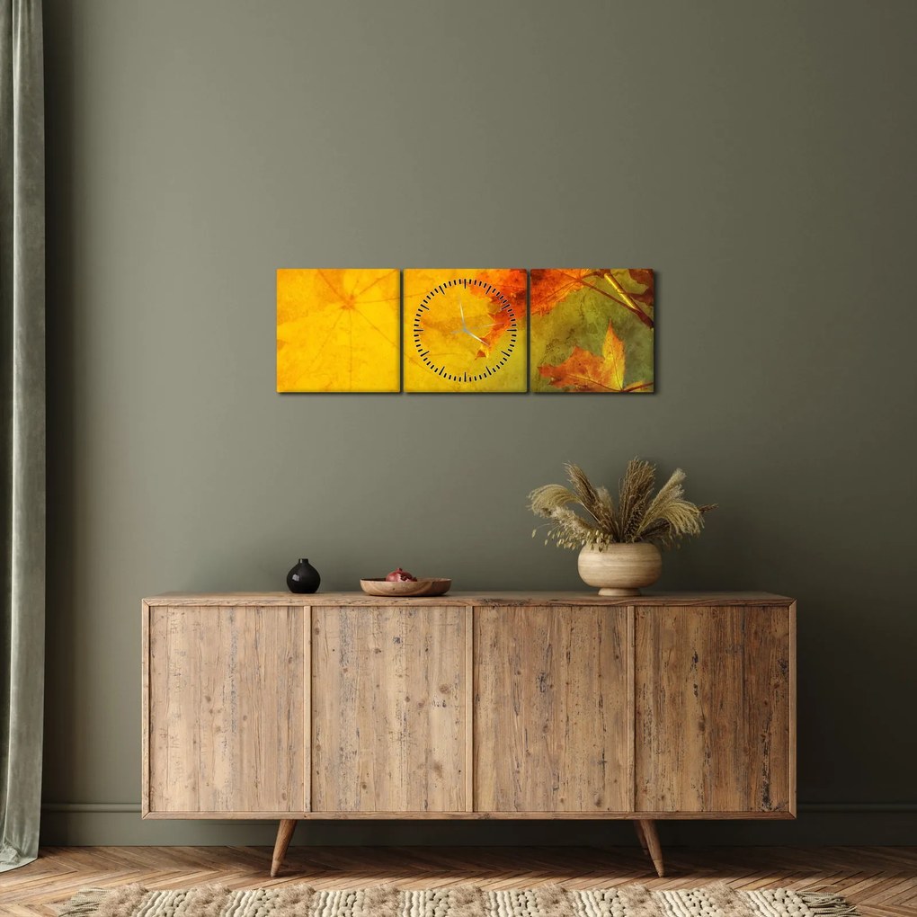 Obraz - Jesenné listy (s hodinami) (90x30 cm)