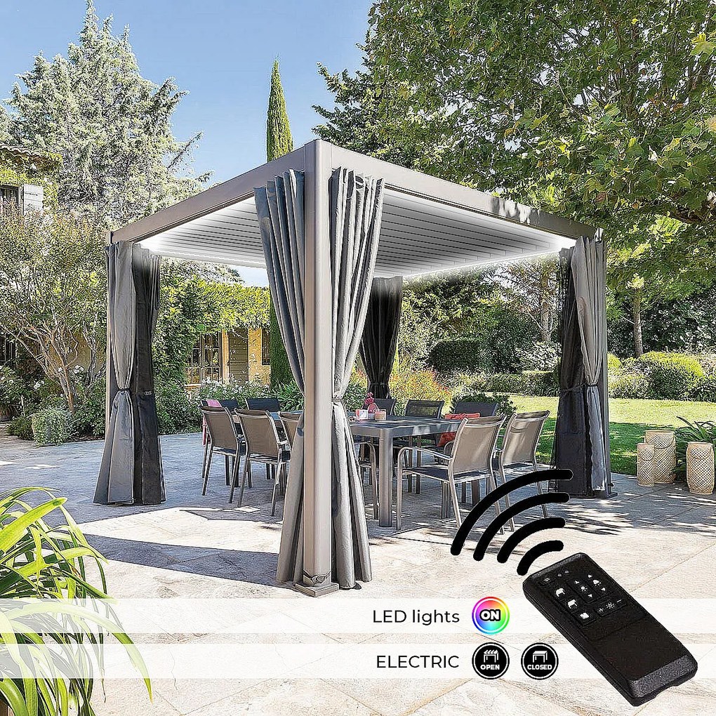 DEOKORK Záhradný hliníkový altánok elektrický MEGAN 4x3 m (grafit)