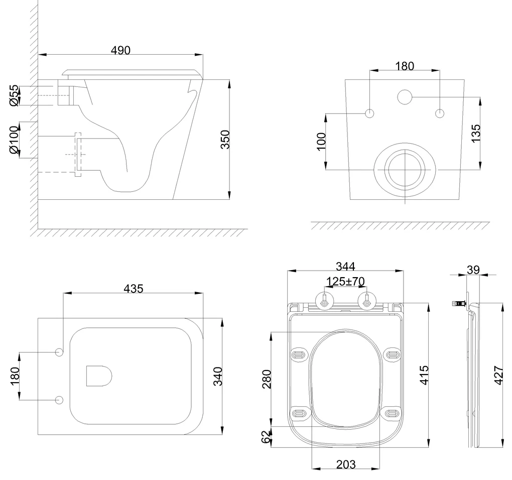 Invena Florina, závesná WC misa so Swirlflush 495x365x370 mm + toaletné sedadlo s pomalým zatváraním, biela, INV-CE-94-001-L