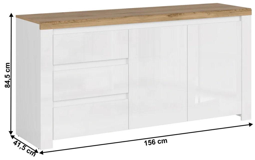 Komoda VILGO 2D3S, lesklá biela