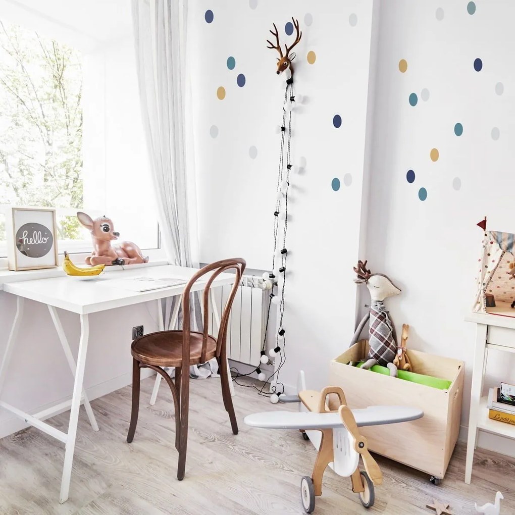 Samolepka do dětského pokoje sada konfety modrá, žlutá, šedá 5cm