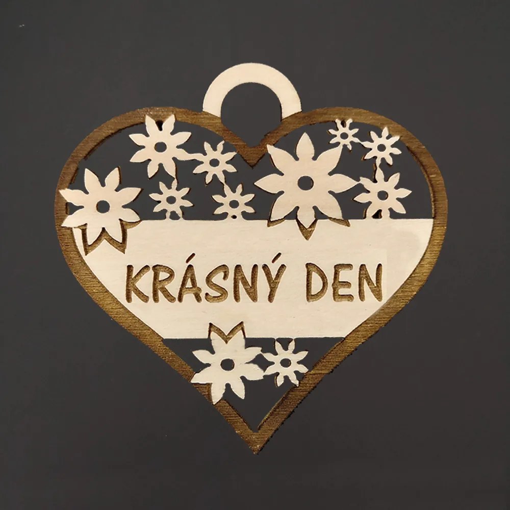 AMADEA Drevené srdce s textom "krásny deň", 7 cm, český výrobok