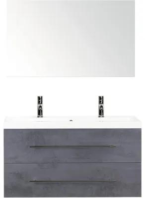 Kúpeľňový nábytkový set Sanox Straight farba čela betón antracitovo sivá ŠxVxH 100 x 170 x 40 cm s dvojitým umývadlom z minerálnej liatiny a zrkadlom