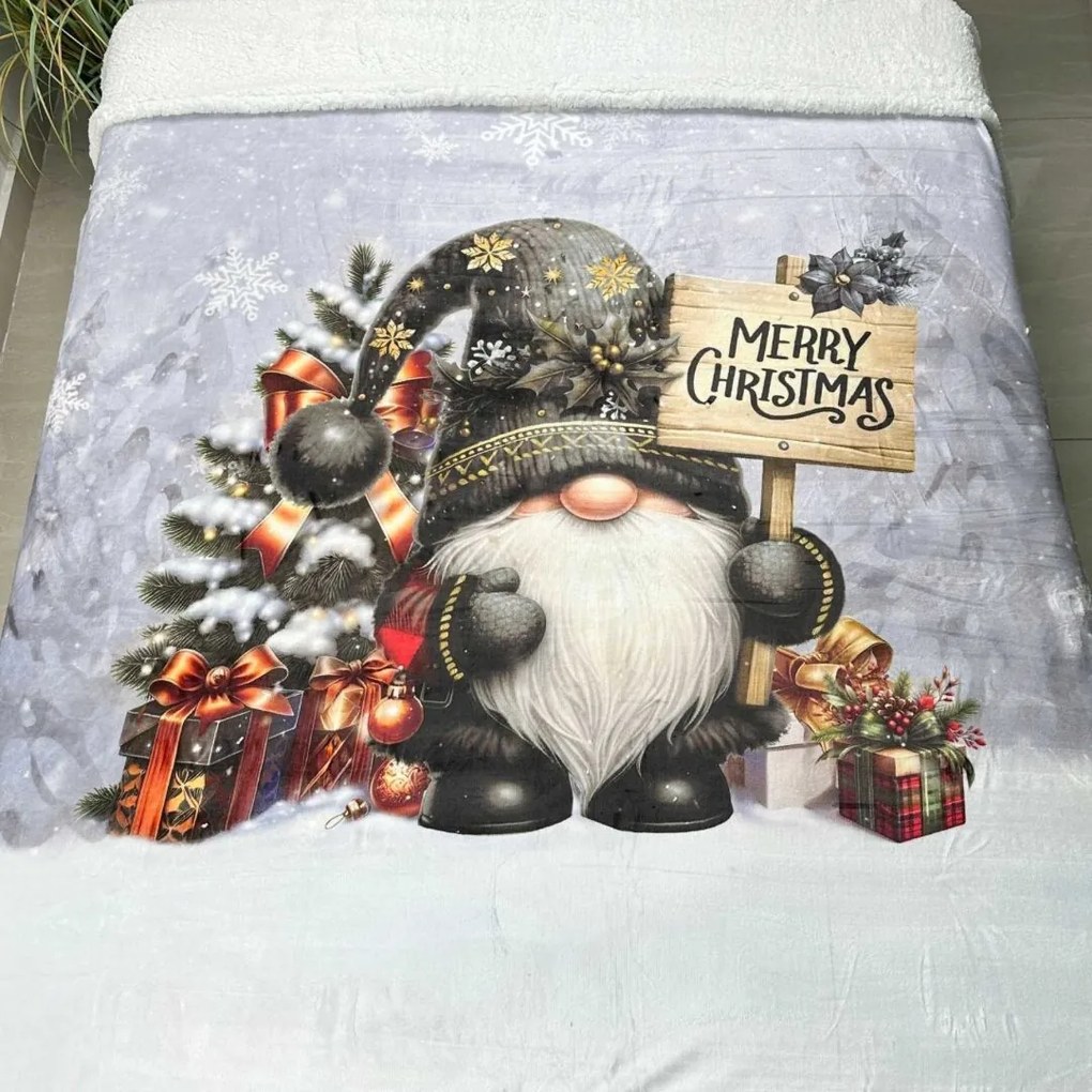 Vianočná deka luxury baranková z mikroplyšu Škriatok čierný 150x200cm