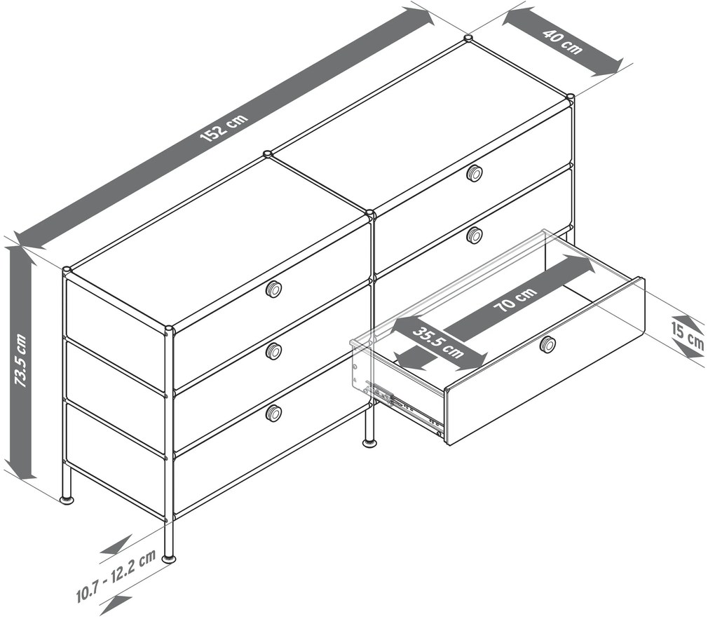 Kovová komoda »CN3« so 6 zásuvkami, čierna