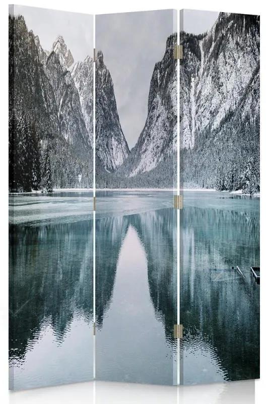 Ozdobný paraván Hory Jezero Krajina - 110x170 cm, trojdielny, obojstranný paraván 360°