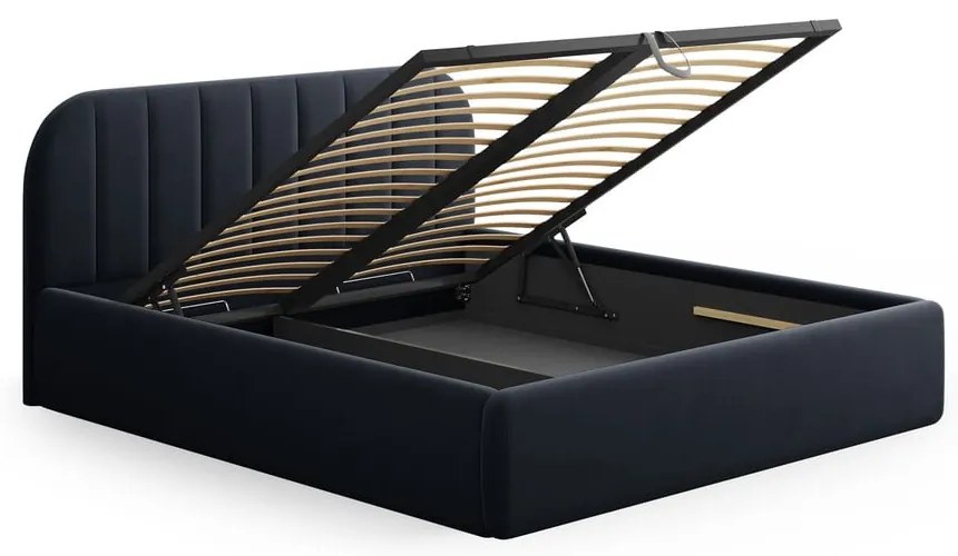 Tmavomodrá čalúnená dvojlôžková posteľ s úložným priestorom s roštom 180x200 cm Juno – Windsor &amp; Co Sofas