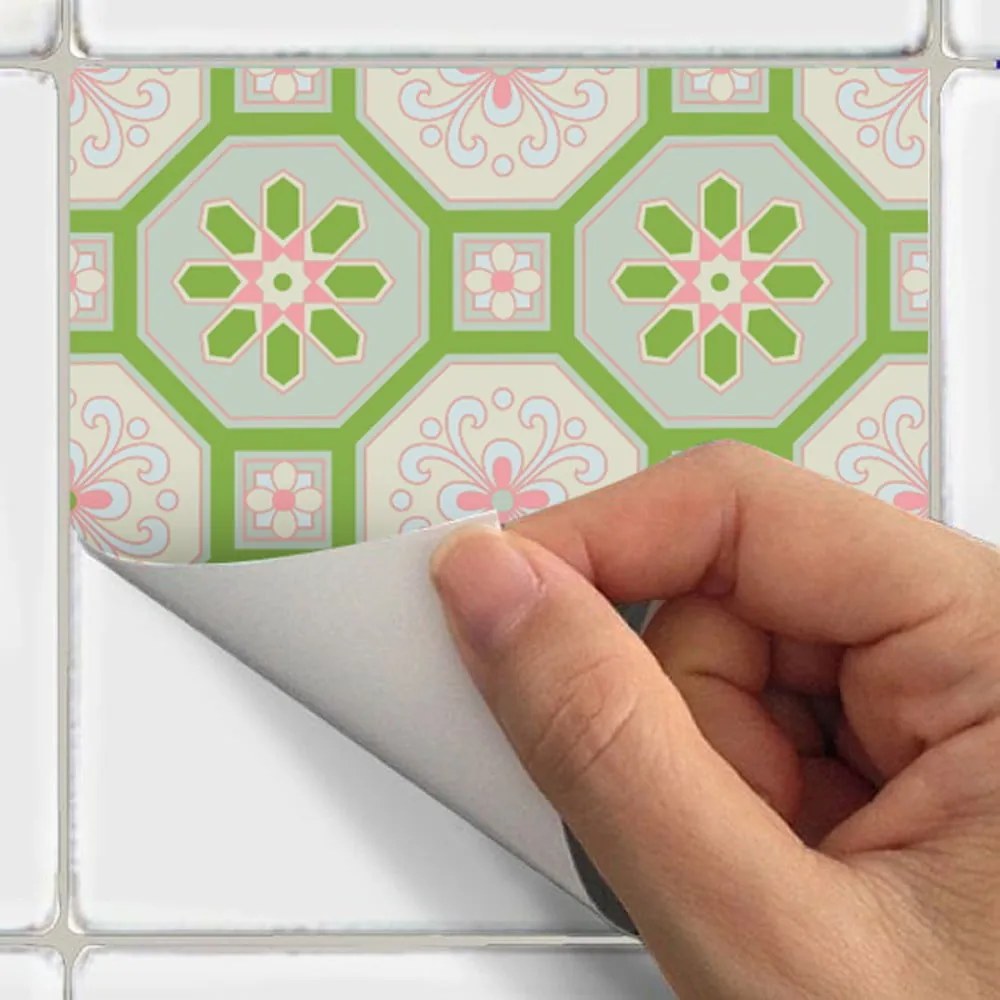 Sada 9 nástenných samolepiek Ambiance Azulejos Shade of Green, 10 × 10 cm