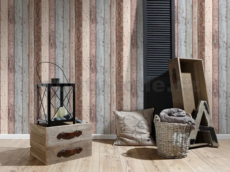 Vliesové tapety na zeď Wood´n Stone 855039, dřevěné desky modro-hnědé, rozměr 10,05 m x 0,53 m, A.S.Création