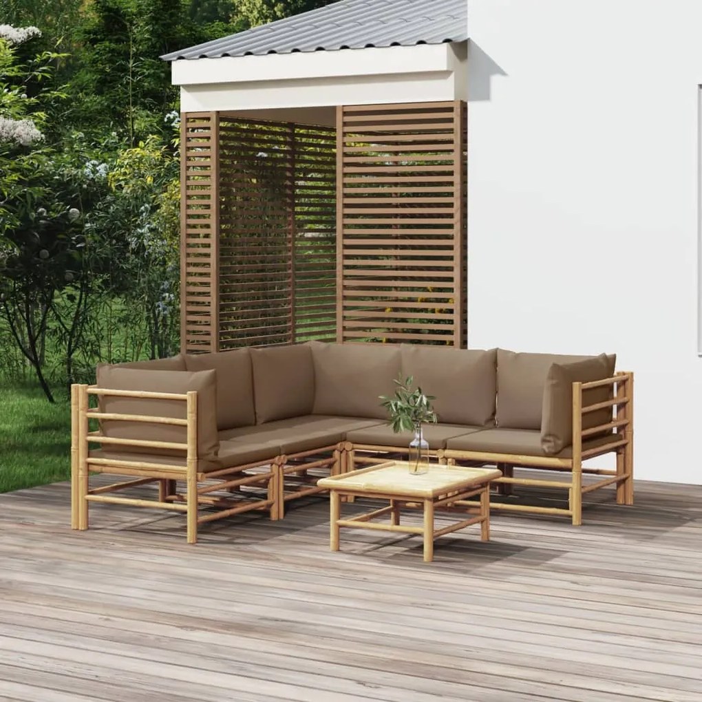 6-dielna záhradná sedacia súprava sivohnedé vankúše bambus 3155124