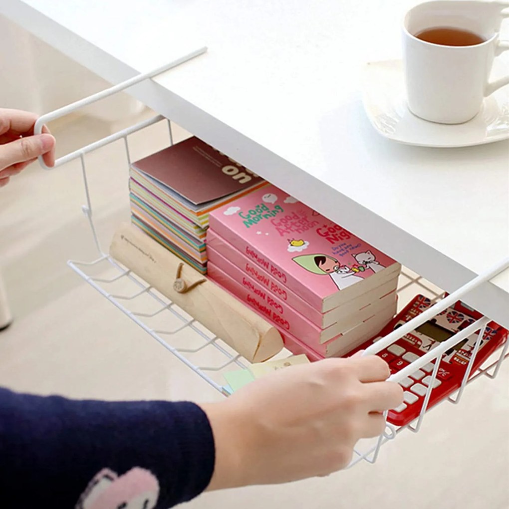 CONFORTIME Prídavný závesný kôš pod policu, biely kov, hlboký COCINA, 43x25x18,5