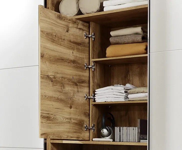 Šatníková skriňa s TV panelom Magic, doskový dub/biela