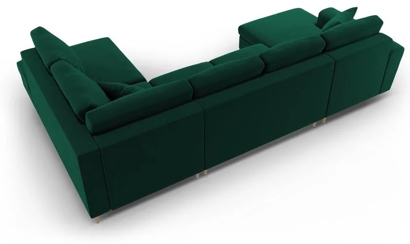 Zelená zamatová rozkladacia/s úložným priestorom rohová pohovka (pravý roh/do "U") Kyoto – Cosmopolitan Design