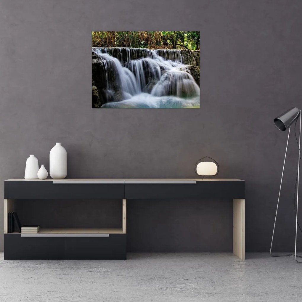 Sklenený obraz - Kaskády vodopádov (70x50 cm)