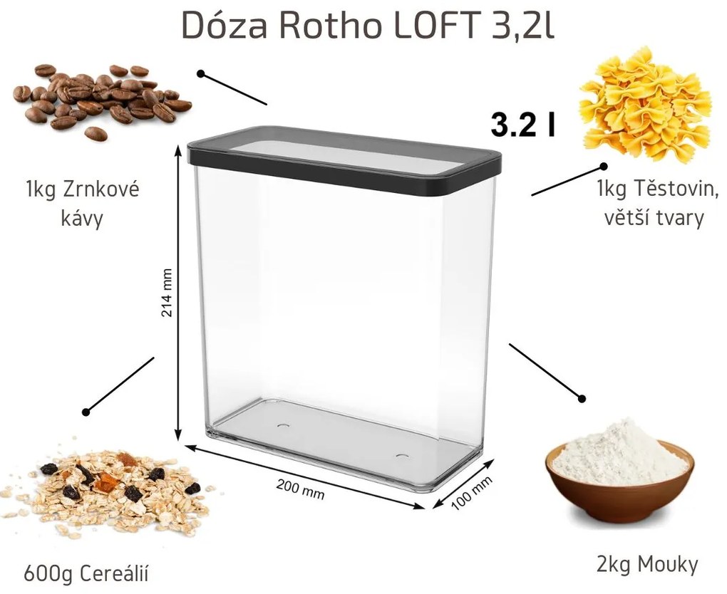 Dóza na potraviny 3,2l Rotho Loft - JUMBO Black, černá