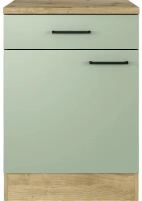 Kuchynská skrinka dolná so šuplíkom a dvierkami Flex Well Cara ŠxHxV 60 x 60 x 85 cm farba čela zelená matná farba korpusu dub svetlý