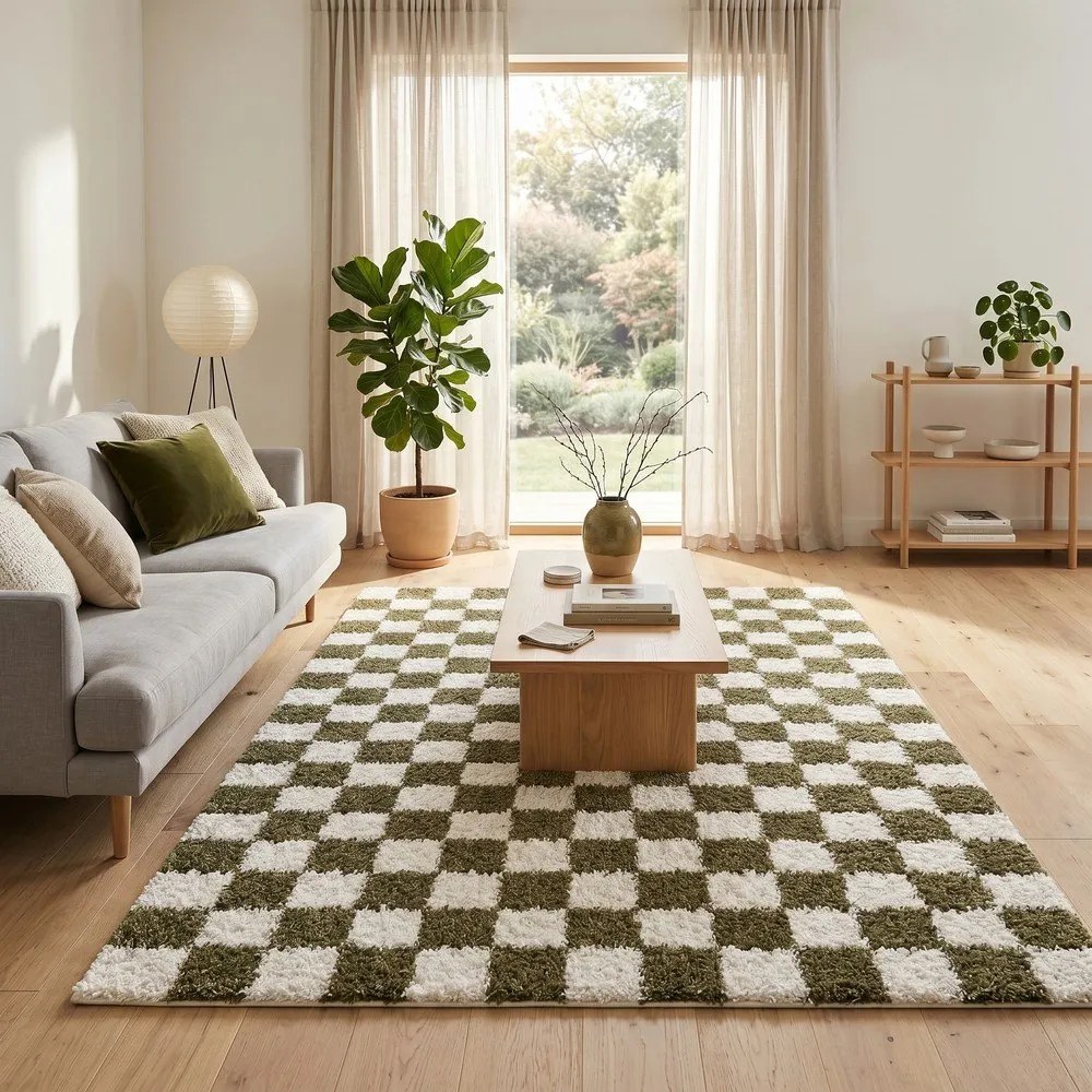 Tmavozelený/krémovobiely koberec 160x230 cm Grida – ESTE