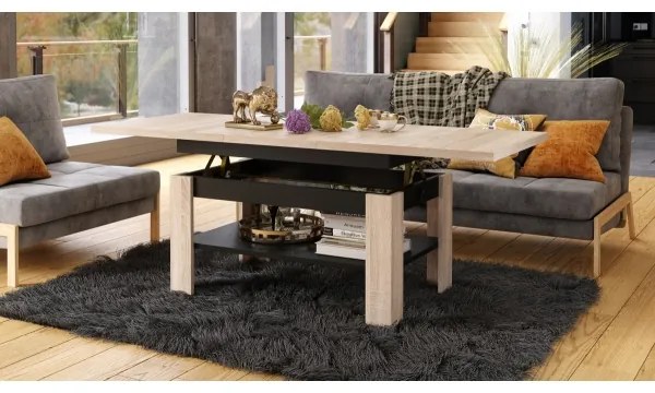 Rozkladací konferenčný/jedálenský stôl s výklopno-zdvíhacou doskou ROY dub sonoma/čierna