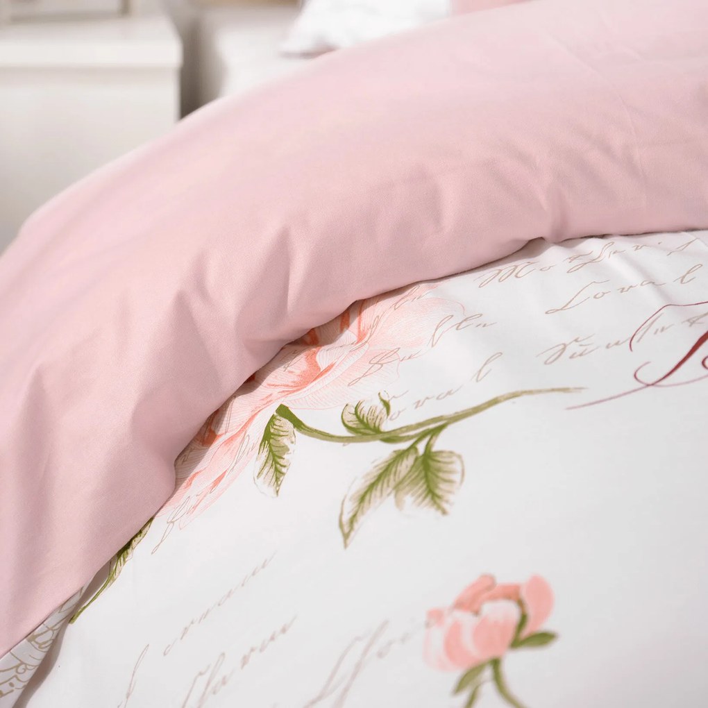 Goldea bavlnené posteľné obliečky duo - pivonky s textami s púdrovo ružovou 140 x 220 a 70 x 90 cm