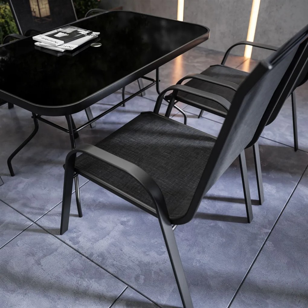 JEDÁLENSKÝ ZÁHRADNÝ SET SISTO 4 X STOLIČKA + STÔL ČIERNY