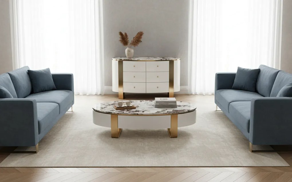 Komoda Stilig ST920 140 cm biela/zlatá/mramor