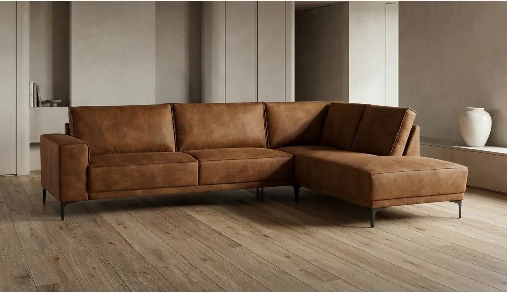 Koňakovohnedá rohová pohovka z imitácie kože (pravý roh) Copenhagen – Scandic