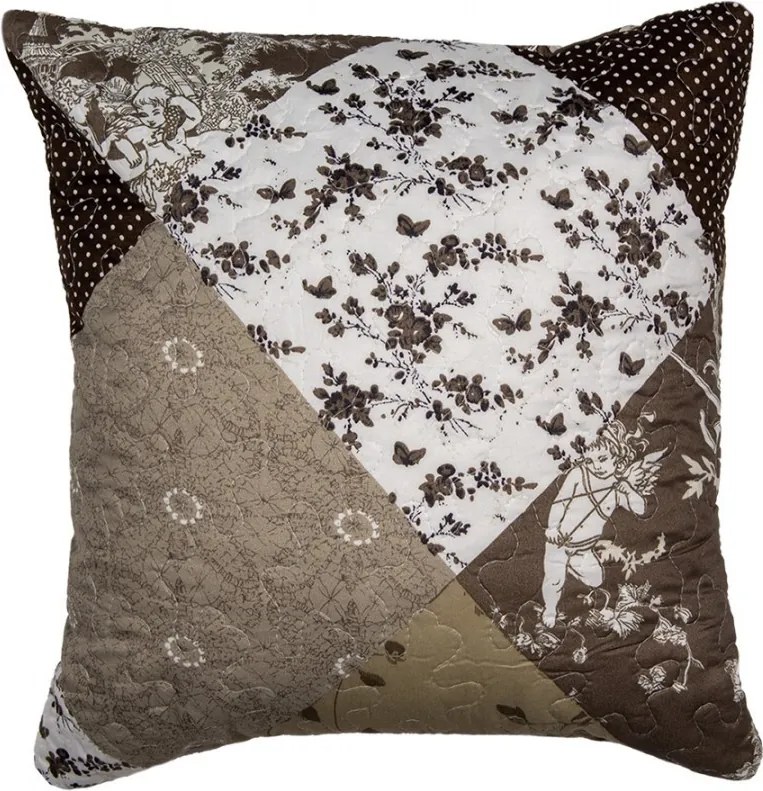 Hnedá obliečka na vankúš s kvetmi Patchwork - 40*40 cm