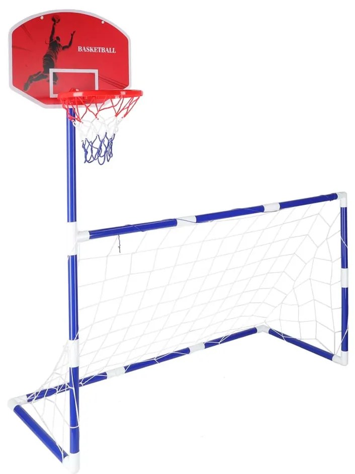 KIK Športová sada 2v1: futbalová bránka a basketbalový kôš s 2 loptami a pumpou