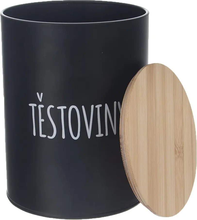Orion Dóza na potraviny, plechová, čierna, s bambusovým vekom, 2,3l, CESTOVINY