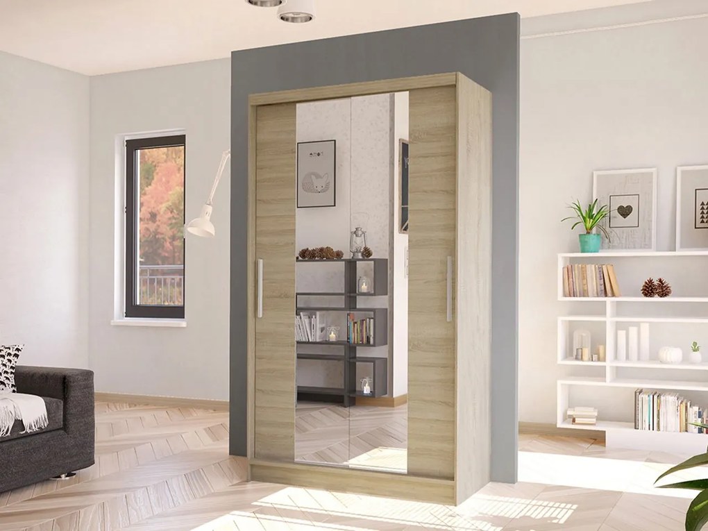 Šatníková skriňa s lustrom Kamabi II, Farby: biely / dub artisan